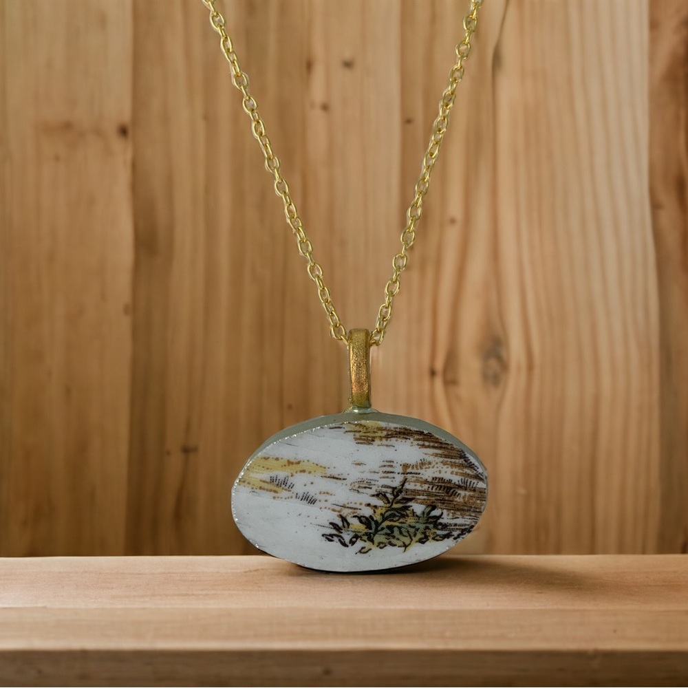 Broken china pendant. Wood and Sons English China. Artisan made. One of a kind.